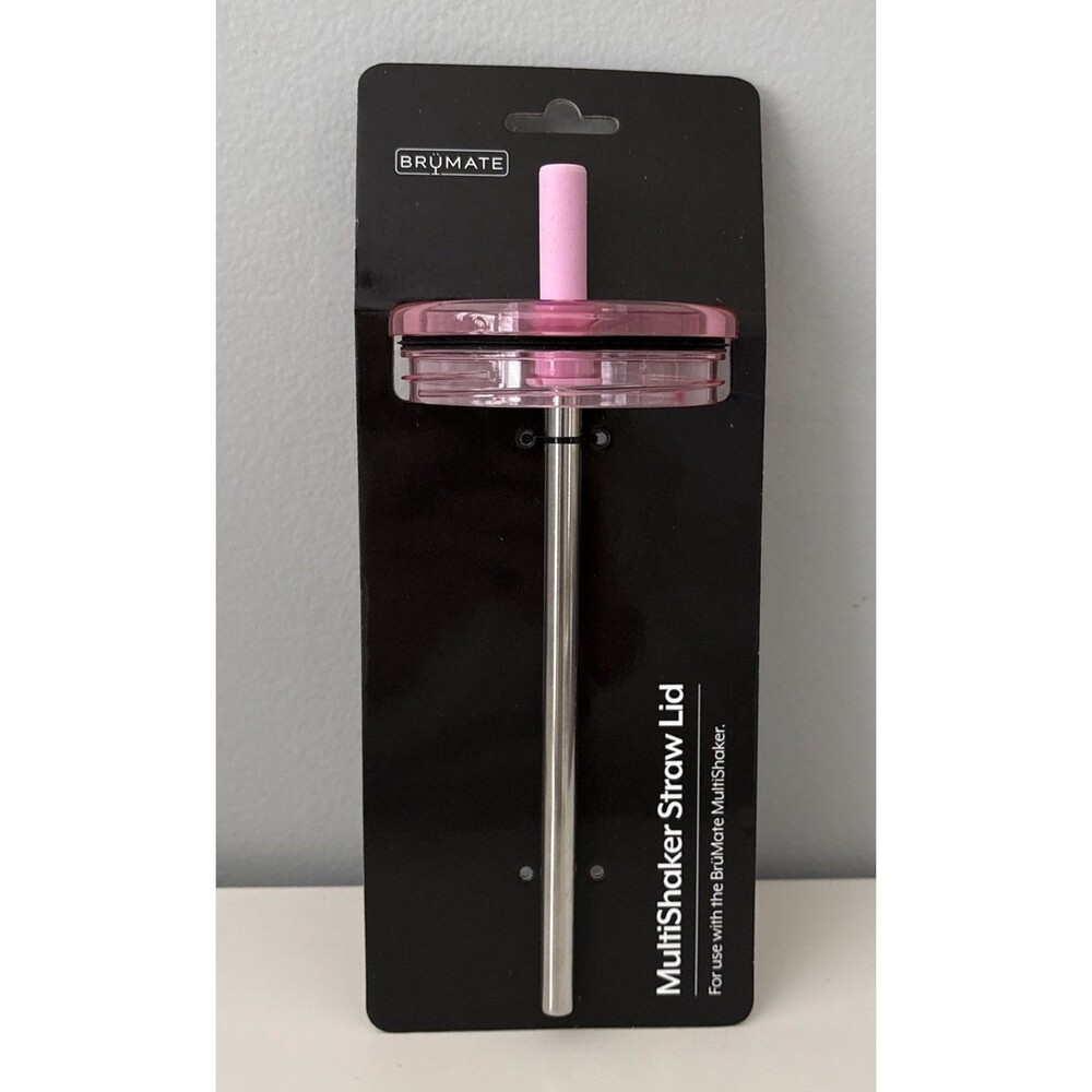 Brumate Multishaker Straw Lid Pink Blush Silicone Tip Stainless Steel Straw New!